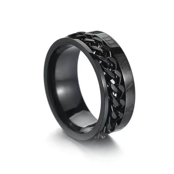 Black Roman Numeral Chain Anxiety Fidget Spinner Ring - Picture 6 of 7